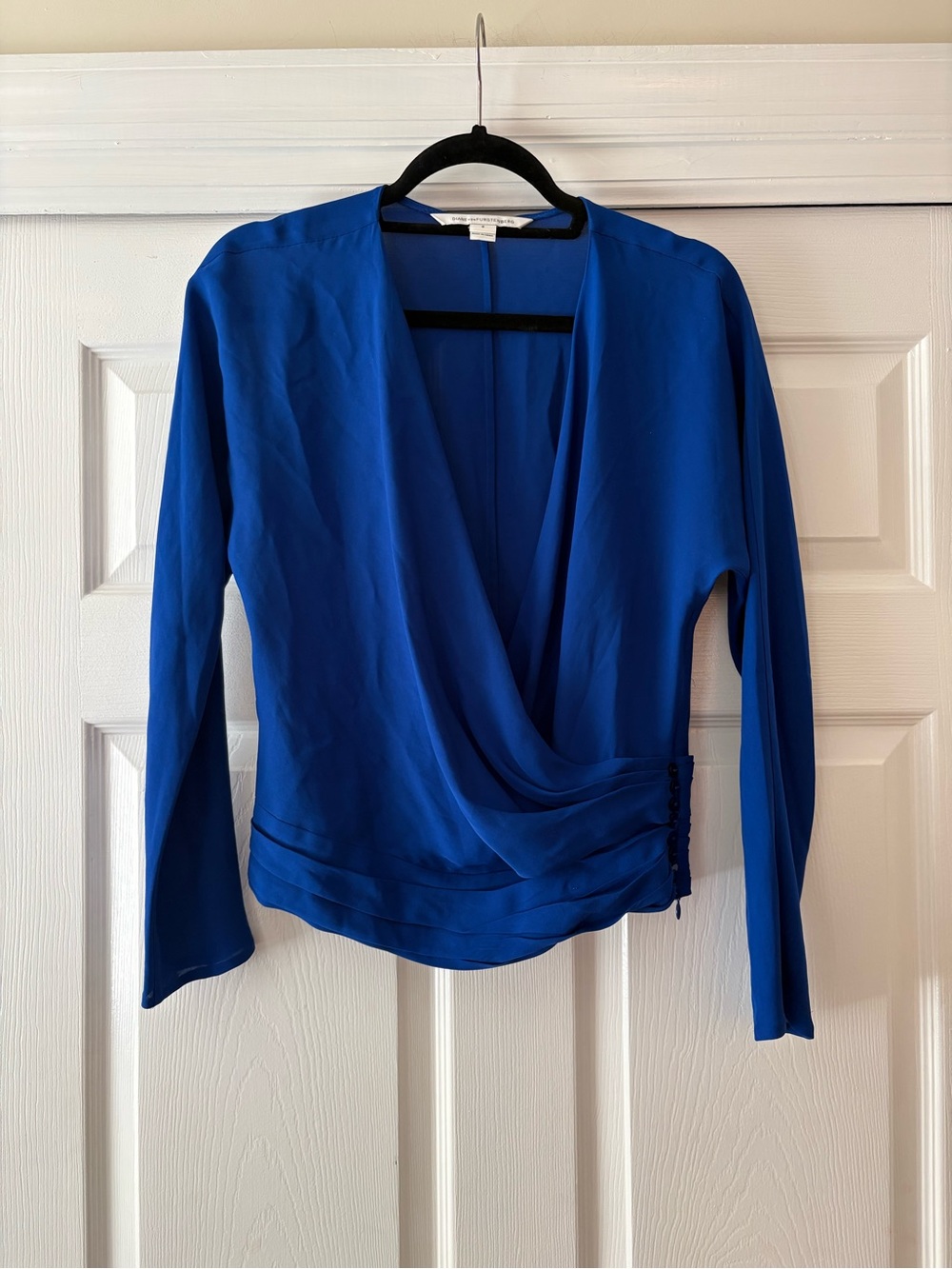 Diane Von Furstenberg Cobalt Blue Draped Wrap Blouse